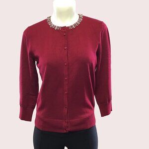 CABLE & Gauge Red Cardigan Sweater Size Small